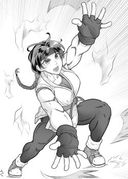 1girl braid breasts dougi female_focus gloves hairband huge_breasts karate_gi large_breasts leggings long_hair shoes sneakers socks the_king_of_fighters thick_thighs thighs vvv_slider yuri_sakazaki