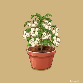 animal animal_focus commentary_request flower_pot hamster no_humans original plant potted_plant simple_background upiupisyo yellow_background