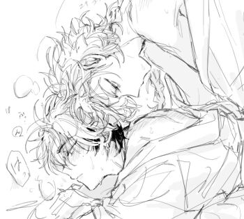 2boys anal bare_shoulders bathrobe blush braid braided_ponytail breath commentary_request doggystyle greyscale implied_sex long_hair looking_at_another looking_down lying male_focus messy_hair monochrome multicolored_hair multiple_boys off_shoulder on_stomach parted_lips profile robe sex sex_from_behind shiguang_dailiren short_hair simple_background single_braid sketch sorry_okk sweat two-tone_hair white_background xia_fei xiao_weiying yaoi