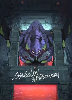 1boy 2girls absurdres anniversary ayanami_rei black_hair blue_hair copyright_name eva_01 evangelion_(mecha) highres ikari_shinji indoors mecha multiple_girls neon_genesis_evangelion orange_hair robot school_uniform skirt souryuu_asuka_langley suspender_skirt suspenders tokyo-3_middle_school_uniform tripdancer