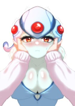 blush digimon digimon_(creature) fins frog_girl head_fins helmet highres hudie_jun looking_at_viewer monster_girl ranamon