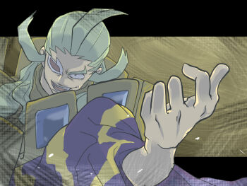 Rule 34 | 1boy, commentary request, evil smile, ghetsis (pokemon), green hair, male focus, monocle, nintendo, opaque monocle, open mouth, pokemon, pokemon bw, red-tinted eyewear, robe, smile, team plasma, teeth, tinted eyewear, white-framed eyewear, yukisatou