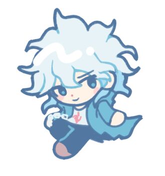 1boy black_pants catp0sse chibi chibi_only commentary danganronpa_(series) danganronpa_2:_goodbye_despair english_commentary full_body green_jacket jacket komaeda_nagito long_sleeves lowres male_focus open_clothes open_jacket pants simple_background solo white_background white_hair
