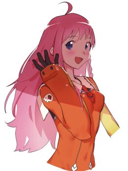 Rule 34 | + +, 1girl, black gloves, blue eyes, blush, braid, breasts, cropped torso, cross-shaped pupils, gloves, highres, logknn, long hair, long sleeves, looking at viewer, medium breasts, necktie, nono (top wo nerae 2!), open mouth, pink hair, red necktie, sailor collar, side braid, simple background, solo, symbol-shaped pupils, top wo nerae! (series), top wo nerae 2!, upper body, very long hair, white background, white sailor collar