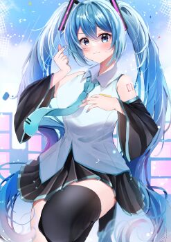 Rule 34 | 1girl, aqua eyes, aqua hair, aqua nails, aqua necktie, aqua trim, arm tattoo, black skirt, blush, breasts, closed mouth, collared shirt, commentary request, detached sleeves, finger heart, hand on own chest, hatsune miku, highres, jhmv3547, long hair, long sleeves, looking at viewer, medium breasts, miniskirt, necktie, number tattoo, pleated skirt, shirt, skirt, sleeveless, sleeveless shirt, smile, solo, tattoo, tie clip, twintails, very long hair, vocaloid, white shirt, wide sleeves