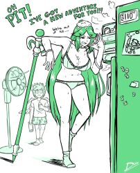 Rule 34 | 1boy, 1girl, bikini, breasts, diskette, english text, full body, green theme, highres, indoors, kid icarus, looking at another, monochrome, nintendo, palutena, pit (kid icarus), sweat, swimsuit, wings