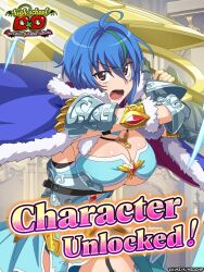 1girl blue_hair breasts cape cleavage green_hair high_school_dxd high_school_dxd_operation_paradise_infinity holding holding_sword holding_weapon large_breasts multicolored_hair official_art revealing_armor short_hair solo sword two-tone_hair underboob weapon xenovia_quarta