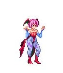 animated bat_wings demon_girl flat_chest lilith_(darkstalkers) lowres ohgaki_m pixel_art purple_hair short_hair sprite tagme darkstalkers video wings