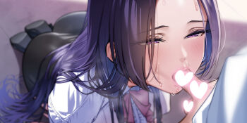 1boy 1girl :>= black_hair blush breasts censored commentary_request fellatio hetero highres large_breasts licking licking_penis long_hair ogre_(illustogre) open_mouth oral original penis standing sweat thighhighs