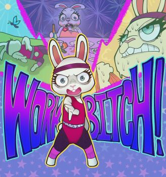 1girl 2girls alcohol animal animal_ears bad_tag blue_eyes bottle buck_teeth bug butterfly carrot character_name clenched_teeth cup drinking_glass exercising exhausted fireworks food fruit furry furry_female grass headband highres insect leotard multiple_girls multiple_views open_mouth poshan_fry rabbit rabbit_ears rabbit_girl star_(symbol) sun sweat teeth zoobe zoobe_bunny