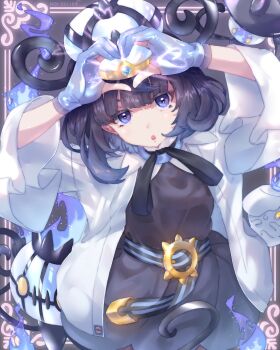 1girl aoi_(pixiv2498037) bob_cut coat gloves gwynn_(pokemon) hat highres long_sleeves nintendo open_clothes pokemon pokemon_legends:_z-a purple_eyes purple_hair short_hair solo white_coat