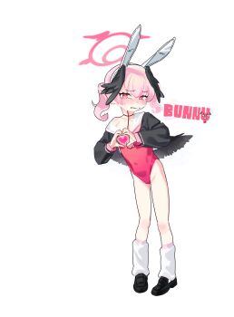 &lt;|&gt;_&lt;|&gt; 1girl absurdres animal_ears beret black_hat black_wings blue_archive chi-iz feathered_wings halo hat head_wings highres koharu_(blue_archive) loose_socks low_wings pink_eyes pink_hair playboy_bunny rabbit_ears simple_background socks twintails white_background winged_halo winged_hat wings