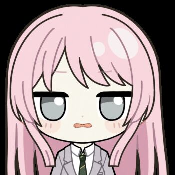 ... 1girl animated animated_gif bang_dream! bang_dream!_it's_mygo!!!!! blush_stickers chibi chibi_only chihaya_anon chunye_haruya collared_shirt dot_nose grey_eyes haneoka_school_uniform jitome long_hair looking_at_viewer lowres necktie open_mouth pink_hair school_uniform shirt sidelocks simple_background solo transparent_background turn_pale upper_body white_shirt