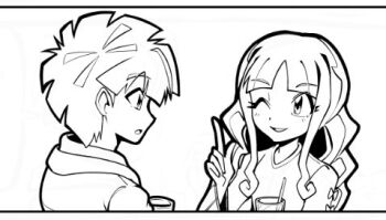 1boy 1girl amanokawa_hiro digimon digimon_ghost_game long_hair looking_at_another oh_sorry_01 one_eye_closed short_hair tsukiyono_ruli wink