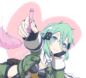 Rule 34 | 1girl, aqua eyes, aqua hair, armored leotard, artist name, asagi501, belt, belt pouch, black belt, black gloves, black leotard, black trim, breasts, breasts apart, cat teaser, closed mouth, commentary request, cropped jacket, double-parted bangs, fingerless gloves, gloves, green jacket, hair between eyes, hair ornament, hairclip, head on hand, heart, heart background, highres, holding, holding cat teaser, jacket, leotard, looking at viewer, lying, medium breasts, medium hair, messy hair, midriff, multicolored jacket, multicolored leotard, on stomach, open clothes, open jacket, pink background, playing with animal, pouch, scarf, sinon, smile, solo, split mouth, sword art online, tassets, twitter username, two-tone jacket, two-tone leotard, variant set, watermark, white background, white jacket, white leotard, white scarf