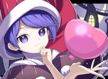1girl :3 doremy_sweet hand_on_chin hat keiki8296 nightcap solo star_(sky) starry_sky_background touhou