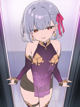 1girl absurdres bare_shoulders commentary_request detached_sleeves dress earrings fate/grand_order fate_(series) grey_hair hair_ribbon highres jewelry kama_(assassin)_(first_ascension)_(fate) kama_(fate) kama_(first_ascension)_(fate) kama_(young)_(fate) looking_at_viewer red_eyes ribbon short_hair sketch solo touchuu_kasou unfinished