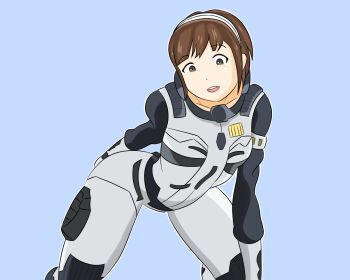 1girl bodysuit breasts brown_eyes brown_hair godzilla:_planet_of_the_monsters godzilla_(series) highres looking_at_viewer military military_uniform polygon_pictures skikuro spacesuit tactical_clothes tani_yuko thick_thighs thighs toho