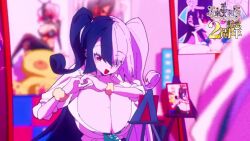 1girl animal_ears animated black_hair blue_leotard bouncing_breasts bow bowtie breasts cleavage clothing_cutout dancing double_v fake_animal_ears gloves groin heart heart_cutout heart_hands highleg highleg_leotard huge_breasts indie_virtual_youtuber jumping kaisouafuro leotard long_sleeves looking_at_viewer mask mirror mole mole_on_breast mouth_mask multicolored_hair nail_polish navel navel_cutout open_mouth original playboy_bunny pleated_skirt rabbit_ears rabbit_pose red_eyes red_nails red_shirt satou_daiji school_uniform scrunchie shirt skirt sound stomach tagme thighs towa_(towa_akqj10) twintails two-tone_hair unbuttoned unbuttoned_shirt v video virtual_youtuber white_hair white_shirt white_skirt wide_hips wrist_scrunchie