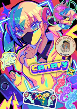 1boy 1girl absurdres aqua_hair bandeau beard black_mask blonde_hair blue_eyes blue_skin canari_(pokemon) canari_plush_(pokemon) colored_sclera colored_skin commentary_request criss-cross_straps dark-skinned_female dark_skin eel eelektrik eelektross evolutionary_line facial_hair fangs fish gen_5_pokemon highres jacket lamprey lightning_bolt_symbol long_sleeves looking_at_viewer mask mega_eelektross mega_pokemon mouth_mask multicolored_hair multicolored_skin nintendo old old_man open_clothes open_mouth poke_ball pokemon pokemon_(creature) pokemon_legends:_z-a quick_ball red_sclera rirashi short_twintails smile split-color_hair sports_bra stamp_mark stereo tarragon_(pokemon) twintails two-tone_hair two-tone_mask two-tone_skin tynamo white_skin yellow_bandeau yellow_jacket yellow_mask yellow_nails yellow_sports_bra