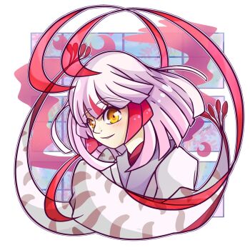 1girl funamusea highres japanese_clothes kimono multicolored_hair oounabara_to_wadanohara red_hair tatsumiya_(funamusea) two-tone_hair wendysudy white_hair white_kimono yellow_eyes