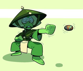 1girl alien alternate_costume avatar:_the_last_airbender avatar_legends blonde_hair chinese_clothes colored_skin discount-supervillain forehead_jewel frown geokinesis green_skin hat peridot_(steven_universe) short_hair solo steven_universe