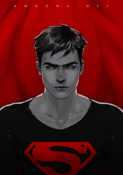 1boy amoona artist_name cape dc_comics kon-el male_focus s_shield solo superboy superman_(series) young_justice young_justice:_invasion