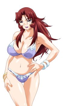 1girl akanejima_ranga armpits bikini bra bracelet breasts cleavage crossed_legs game_cg gan-chan_(artist) hair_intakes hand_on_own_hip hand_on_own_thigh hitozuma_sentai_aisaiger jewelry large_breasts large_variant_set lingerie lipstick long_hair looking_at_viewer makeup mature_female mole mole_under_eye navel non-web_source official_art panties purple_bra purple_eyes purple_lips purple_panties red_hair ring shiny_skin solo standing swimsuit thigh_gap transparent_background underwear underwear_only variant_set wide_hips