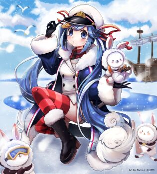 Rule 34 | 1girl, aqua hair, binoculars, bird, black coat, black gloves, black necktie, black shorts, bubble, cloud, cloudy sky, coat, commentary request, coral, fish, fur-trimmed coat, fur-trimmed sleeves, fur trim, gloves, gradient hair, grey eyes, hair ribbon, hat, hatsune miku, highres, jacket, long hair, long sleeves, looking at viewer, miku day, multicolored hair, necktie, nurimas, official alternate costume, official alternate hairstyle, outdoors, parted lips, pino-ekaki, rabbit, rabbit yukine, red hair, red ribbon, red shirt, ribbon, sailor hat, shirt, short shorts, shorts, sky, smile, starfish, striped clothes, striped thighhighs, thick thighs, thighhighs, thighs, twintails, very long hair, vocaloid, white hair, white jacket, yuki miku, yuki miku (2022)