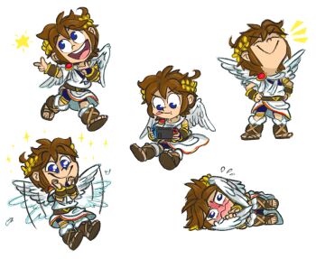 angel black_legwear blush brown_hair chibi happy kid_icarus kid_icarus_uprising male_focus medium_hair nintendo nintendo_switch pit_(kid_icarus) playing sandals shota tighs toga wings