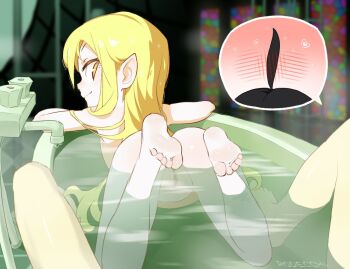 1boy 1girl animated animated_png araragi_koyomi ass barefoot bathing bathtub blonde_hair censored feet loli long_hair looking_back monogatari_(series) mosaic_censoring nude oshino_shinobu pointy_ears pussy rodecchi smile soles toes yellow_eyes