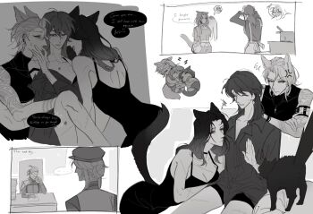 ... 4girls angell_(path_to_nowhere) anger_vein animal_ears apron arm_tattoo bandaged_hand bandaged_head bandages between_legs bite_mark bite_mark_on_breast bite_mark_on_face bite_mark_on_leg bite_mark_on_neck blush bra cat cat_ears cat_tail chief_(path_to_nowhere) closed_eyes closed_mouth collared_shirt cooking_pot corpse dress english_text female_chief_(path_to_nowhere) greyscale hand_on_another&#039;s_face hickey highres hug kemonomimi_mode long_hair looking_at_another monochrome multiple_girls muscular muscular_female nightingale_(path_to_nowhere) owaarumo parted_lips path_to_nowhere saliva saliva_trail scar scar_on_arm scar_on_back scar_on_leg shirt sleeping sleeveless sleeveless_dress sleeveless_shirt speech_bubble spoken_ellipsis sweatdrop tail tattoo underwear yuri zoya_(path_to_nowhere) zzz