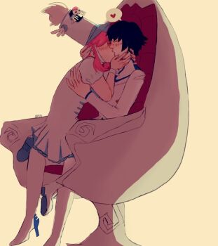 Rule 34 | hat, height difference, jakuzure nonon, kill la kill, kiryuuin satsuki, kiss, pink hair, shadowvestal, shako cap, short hair, thick eyebrows, yuri