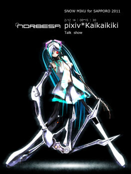 1girl 3d bone breasts calne_ca_(deino) cleavage cosplay creepy cyborg deino_(deino3330) female_focus full_body hatsune_miku hatsune_miku_(cosplay) heterochromia highres isopod navel necktie solo standing twintails vocaloid