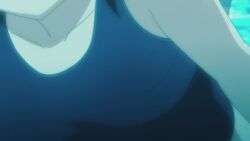 1girl absolute_duo animated ass barefoot black_hair bow breasts brown_eyes covered_navel hair_bow hair_ribbon highres large_breasts one-piece_swimsuit pool poolside ribbon school_swimsuit sound submerged swimming swimsuit tachibana_tomoe tachibana_tomoe_(absolute_duo) tagme underwater video water