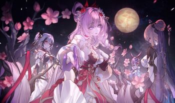 Rule 34 | 5girls, absurdres, animal ears, aponia, aponia (butterfly dreams), aponia (mesmerizing blue), back cutout, bare shoulders, black dress, black gloves, black hair, blonde hair, blue kimono, blue veil, braid, breasts, cherry blossoms, cleavage, closed mouth, clothing cutout, collarbone, commentary request, cowboy shot, detached sleeves, diamond-shaped pupils, diamond (shape), dress, elf, elysia (herrscher of human: ego) (honkai impact), elysia (honkai impact), elysia (peachy spring) (honkai impact), flower, fox ears, fox girl, fu hua, fu hua (crane of taixuan), fu hua (fenghuang of vicissitude), fu hua (garuda), gauntlets, gloves, glowing pupils, hair bun, hair flower, hair ornament, half gloves, hand grab, high-waist skirt, highres, honkai (series), honkai impact 3rd, japanese clothes, kimono, large breasts, long hair, looking at viewer, medium breasts, multicolored hair, multiple girls, neon (pixiv 31150749), night, off shoulder, official alternate costume, official art, out of frame, parted lips, pink hair, pink pupils, pointy ears, ponytail, pov, pov hands, purple eyes, purple gloves, raiden mei, raiden mei (apho), red eyes, red flower, red skirt, second-party source, short ponytail, sidelocks, single hair bun, skirt, sky, smile, streaked hair, symbol-shaped pupils, thighs, two-tone dress, veil, white dress, white flower, white hair, yae sakura, yae sakura (blooming maiko), yae sakura (goushinnso memento), yellow pupils