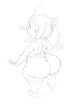 1girl animal_ears ass cat_ears cat_girl cat_tail from_behind huge_ass kyojiri_loli loli looking_back mimi_pearlbaton nude open_mouth plank_(zfzt7835) re:zero_kara_hajimeru_isekai_seikatsu sketch solo standing tail thick_thighs thighs white_background wide_hips