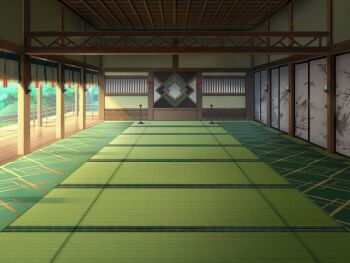 artist_request candle ceiling_light day game_cg indoors magia_record:_mahou_shoujo_madoka_magica_gaiden mahou_shoujo_madoka_magica no_humans official_art railing scenery shouji shrine sliding_doors sunlight tatami tree veranda