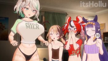 3d 4girls alternate_breast_size_(larger) animated bouncing_breasts breasts cecilia_immergreen gigi_murin hakos_baelz hololive hololive_english huge_breasts itshollu jumping mega_milk multiple_girls ninomae_ina'nis small_breasts tagme video virtual_youtuber