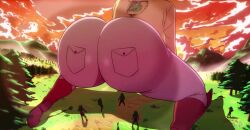 1girl 5boys animated annie_leonhart armin_arlert ass ass_shake blonde_hair blue_eyes boots bouncing_ass branch breasts brown_footwear brown_hair cloud cloudy_sky d-art eren_yeager evening evil_grin evil_smile giant giant_monster green_jacket grey_pants grin highres huge_ass huge_breasts jacket multiple_boys orange_background outdoors pants shaking shingeki_no_kyojin shirt shockwave size_difference sky smile smiley_face snk sound tagme teeth tight_clothes tight_pants titan_(shingeki_no_kyojin) tree tree_shade twerking video white_shirt wide_hips