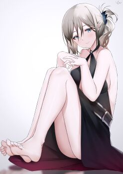 Rule 34 | 1girl, absurdres, an-94 (girls' frontline), barefoot, blue eyes, dress, feet, fingers together, girls' frontline, highres, light blush, long hair, looking at viewer, ponytail, smile, soles, toes