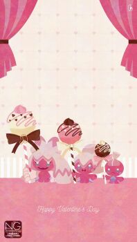 Rule 34 | bow, brown bow, candy, chocolate, closed mouth, colored skin, evolutionary line, fangs, food, highres, holding, holding candy, holding food, holding lollipop, lollipop, meme (sleepsheep), nintendo, open mouth, pink bow, pink skin, pokemon, pokemon (creature), pokemon focus, skin fangs, smile, tinkatink, tinkaton, tinkatuff, white bow