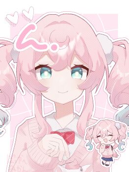 1girl closed_eyes gradient_hair green_eyes green_hair highres honkai:_star_rail honkai_(series) hyacine_(honkai:_star_rail) looking_at_viewer multicolored_hair open_mouth pink_hair pink_shirt shirt short_twintails skirt smile solo twintails upper_body