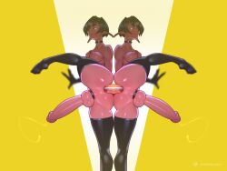 2futa anus black_gloves black_thighhighs blue_eyes breasts choker cock_ring colored_skin cowboy_shot dildo double_dildo dual_persona futa_without_pussy futanari gloves glowing glowing_eye large_penis medium_breasts multiple_futa nipples original penis precum precum_string red_skin sex_toy tailbox testicles thighhighs transparent_dildo
