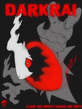 character_name claws darkrai english_text full_body gen_4_pokemon legendary_pokemon looking_at_viewer mythical_pokemon neon_lights nintendo no_humans pokemon pokemon_(creature) pokemon_focus reaching reaching_towards_viewer rio_chico_art shaded_face simple_background