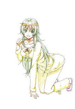 1girl all_fours artist_request boots breasts collar dress earrings fang fuzzy_balls highres jewelry k-project long_hair looking_at_viewer medium_breasts neko_(k-project) paw_pose solo sweater sweater_dress thick_thighs thighs very_long_hair