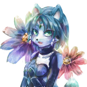 blue_fur blue_hair bodysuit flower fox furry furry_female jewelry krystal nintendo plant short_hair smino930 star_fox