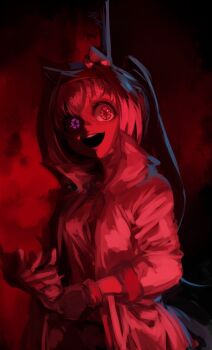 Rule 34 | 1girl, animal ears, bandaid, bandaid on leg, bow, buruma, commentary request, ear bow, ear covers, flower-shaped pupils, flower in eye, gloves, hairband, haru urara (bestest prize) (umamusume), haru urara (umamusume), headband, highres, horse ears, horse girl, horse tail, inishie kumo, jacket, long hair, looking at viewer, open mouth, partially colored, pink buruma, pink eyes, pink headband, ponytail, red buruma, red gloves, red headband, shirt, smile, solo, symbol-shaped pupils, symbol in eye, tail, umamusume