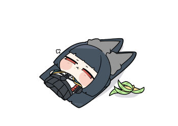 1girl absurdres animal_ears black_hair blunt_bangs chibi fox_ears fox_girl full_body highres hoshimi_miyabi long_hair lying on_back shinonome_nashi sidelocks simple_background solo white_background zenless_zone_zero