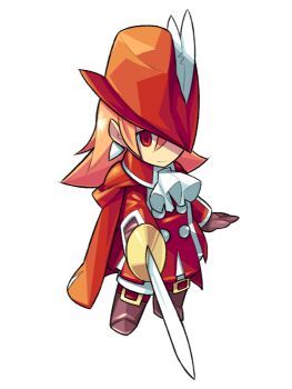 1girl anime_coloring archived_source arm_at_side belt belt_buckle boots brown_boots brown_gloves buckle buttons bycocket cloak closed_mouth coat collared_coat cosplay deformed double-breasted earrings feathers final_fantasy final_fantasy_iii full_body gloves gold_buckle hat hat_feather holding holding_sword holding_weapon itsumo_nokoru jewelry long_hair no_nose one_eye_covered open_hand orange_hair pants partially_shaded_face pleated_coat rapier red_belt red_cloak red_coat red_eyes red_hat red_mage_(final_fantasy) red_mage_(final_fantasy)_(cosplay) red_pupils red_sleeves refia sidelocks simple_background smile solo square_enix sword triangle_earrings weapon white_background white_feathers white_pants